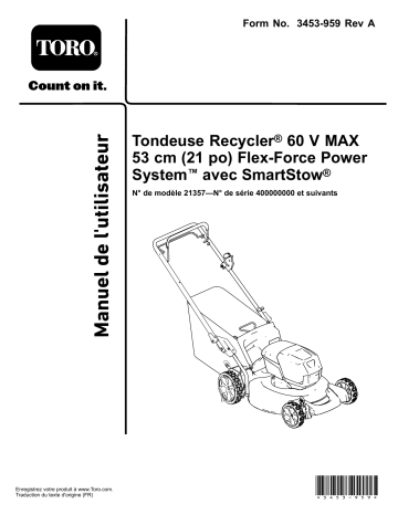 Toro Flex-Force Power System 60V MAX 21in Recycler Lawn Mower Walk Behind Mower Manuel utilisateur | Fixfr