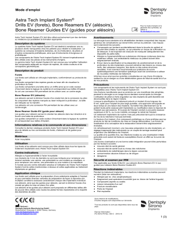 Dentsply Sirona IMP-IFU-Astra-Tech-Implant-System-Drills-EV-Bone-Reamers-EV-Bone-Reamer-Guides-EV-FR-5974-2019-10 Mode d'emploi | Fixfr