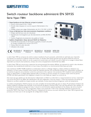 Viper-208-T4G-TBN | Viper-208-TBN | Westermo Viper-208-T8G-TBN Managed EN50155 Backbone Routing Switch Fiche technique | Fixfr