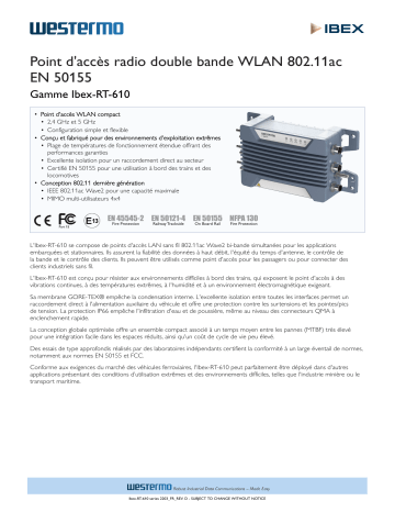 Westermo Ibex-RT-610 EN 50155 WLAN Dual Radio Access Point Fiche technique | Fixfr
