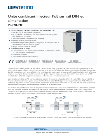 Westermo PS-240-P4G DIN-rail PoE Injector and PSU Combination Unit Fiche technique | Fixfr