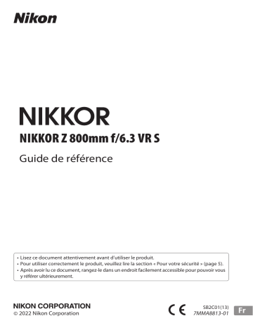 Nikon NIKKOR Z 800mm f/6.3 VR S Manuel utilisateur | Fixfr