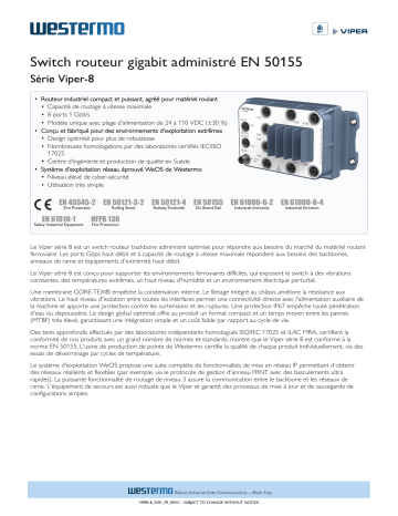 Viper-208-T8G | Westermo Viper-108-T8G EN 50155 Managed Gigabit Switch Fiche technique | Fixfr