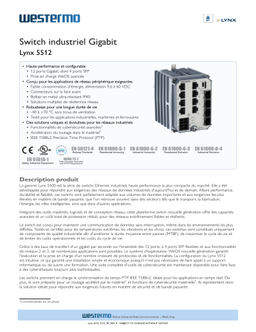 Lynx 5512-E-F4G-T8G-LV | Westermo Lynx 5512-F4G-T8G-LV Industrial Gigabit Switch Fiche technique | Fixfr