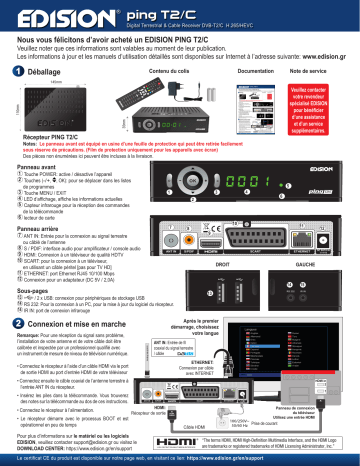 Edision PING T2/C Récepteur Terrestre TNT & par Câble DVB-T2/C H.265/HEVC Haute définition PVR 2xUSB Manuel utilisateur | Fixfr