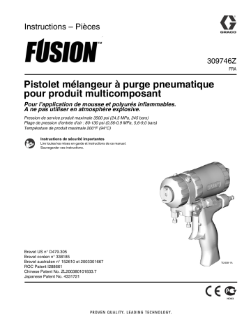 Graco 309746Z - Fusion Plural Component, Impingement Mix, Air Purge Spray Gun Mode d'emploi | Fixfr