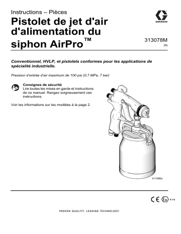 Graco 313078M, Pistolet de jet d’air d’alimentation du siphon AirPro™ Mode d'emploi | Fixfr