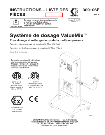Graco 309106a , Système de dosage ValueMix Manuel du propriétaire | Fixfr