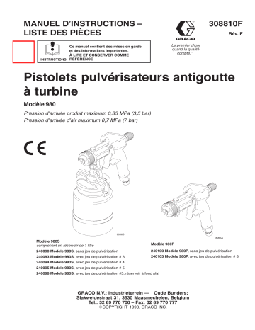 Graco 308810f , Pistolets pulvérisateurs antigoutte à turbine Manuel du propriétaire | Fixfr