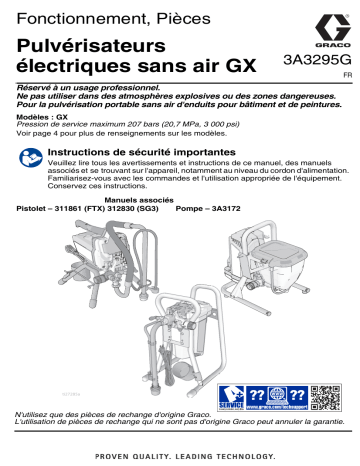 Graco 3A3295G, GX19, GX21, FinishPro GX 19, GXFF Electric Airless Sprayers Manuel du propriétaire | Fixfr