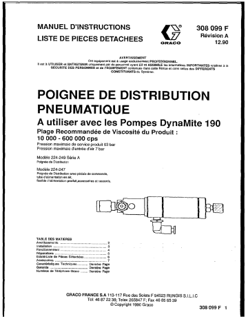 Graco 308099A, POIGNEE DE DISTRIBUTION PNEUMATIQUE, MANUEL D' Manuel utilisateur | Fixfr