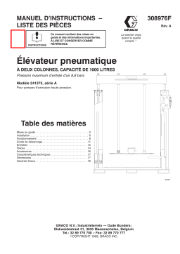 Graco 308976a , Élévateur pneumatique à deux colonnes et capacité de 1000 litres Manuel du propriétaire