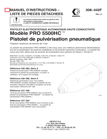 Graco 308442a , Pistolet de pulvérisation pneumatique Modèle PRO 5500HC Manuel du propriétaire | Fixfr