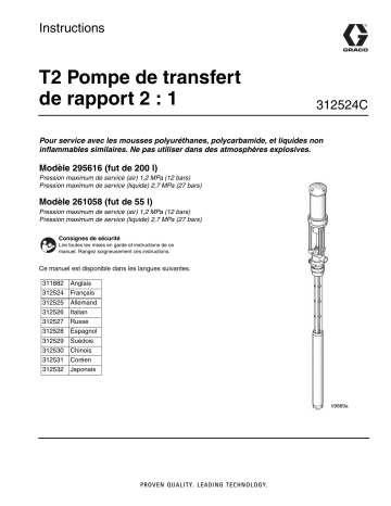 Graco 312524C T2 2:1 Ratio Transfer Pump Manuel du propriétaire | Fixfr