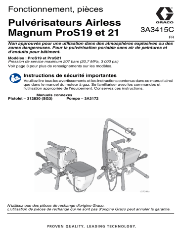 Graco 3A3415C, Pulvérisateurs Airless Magnum ProS19 et 21, Fonctionnement, pièces, Français Manuel du propriétaire | Fixfr