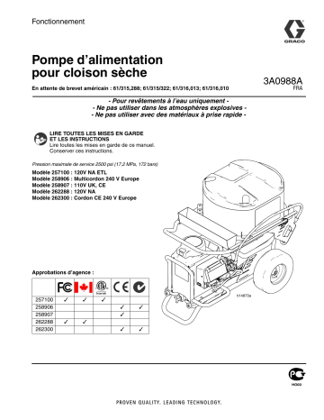 Graco 3A0988A Drywall Feed Pump Manuel du propriétaire | Fixfr