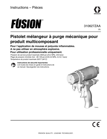 Graco 310627ZAA, Fusion Pistolet mélangeur à purge mécanique pour produit multicomposant Mode d'emploi | Fixfr