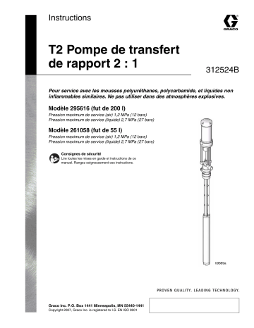 Graco 312524B - T2 2:1 Ratio Transfer Pump Manuel du propriétaire | Fixfr