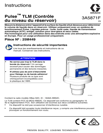 Graco 3A5871F, Pulse - TLM (Contrôle du niveau du réservoir), Français Manuel du propriétaire | Fixfr