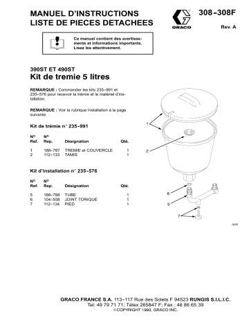 Graco 308308A, Kit de Tremie 5 Litres Manuel du propriétaire | Fixfr