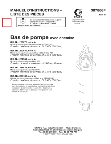 Graco 307806m , Bas de pompe avec chemise Manuel du propriétaire | Fixfr