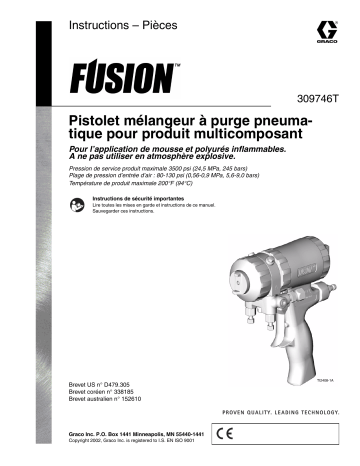Graco 309746T, Fusion Plural Component, Impingement Mix, Air Purge Spray Gun Manuel du propriétaire | Fixfr