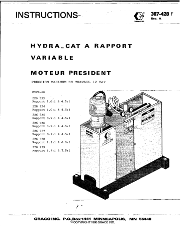 Graco 307428A, Variable Ratio Hydra-Cat Proportioning Pump Mode d'emploi | Fixfr