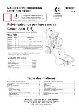 Graco 308870f , Pulvérisateur de peinture sans air GMax 7900 Manuel du propriétaire