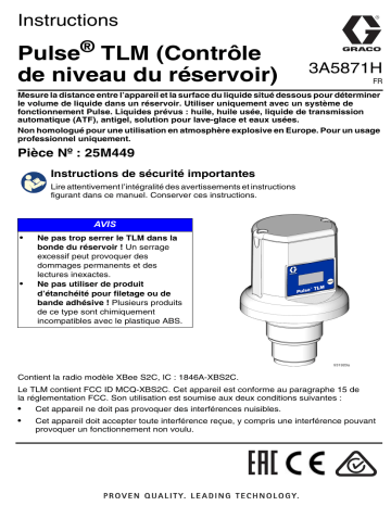 Graco 3A5871H, Pulse TLM (Contrôle de niveau du réservoir), Français Manuel du propriétaire | Fixfr