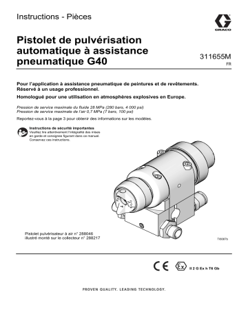 Graco 311655M, Pistolet de pulvérisation automatique à assistance pneumatique G40 Mode d'emploi | Fixfr