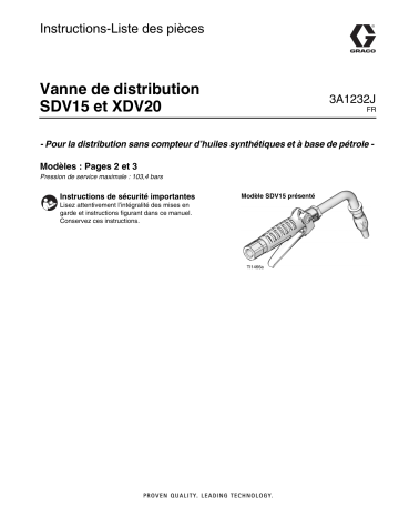 Graco 3A1232J, Vanne de distribution 312789J SDV15 et XDV20, français Manuel du propriétaire | Fixfr