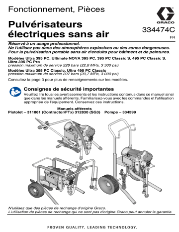 Graco 334474C - Ultra 395 PC, Ultimate NOVA 395 PC, 395 PC Classic S, 495 PC Classic S, Ultra 395 PC Pro, Ultra 395 PC Classic, Ultra 495 PC Classic Electric Airless Sprayers Manuel du propriétaire | Fixfr