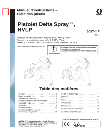 Graco 308741l , Pistolet Delta Spray, HVLP Manuel du propriétaire | Fixfr