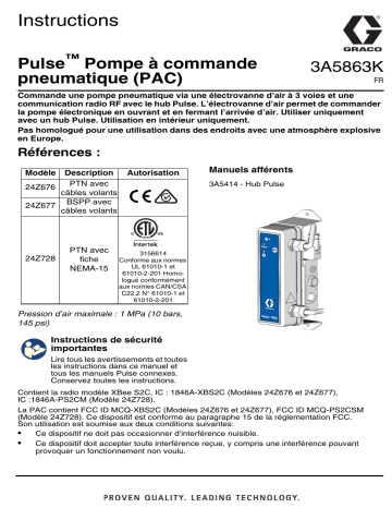 Graco 3A5863K, Pulse Pompe à commande pneumatique (PAC), Français Manuel du propriétaire | Fixfr