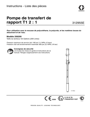 Graco 312955E - T1 2:1 Ratio Transfer Pump Mode d'emploi | Fixfr