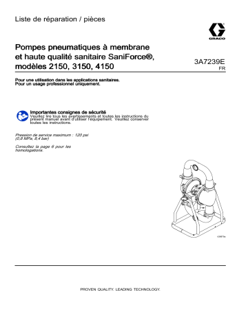 Graco 3A7239E, Pompes pneumatiques à membrane et haute qualité sanitaire SaniForce®, modèles 2150, 3150, 4150, Liste de réparation / pièces Manuel du propriétaire | Fixfr