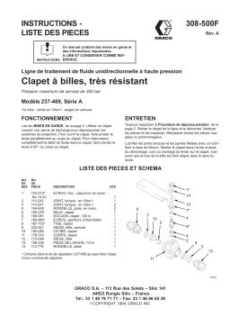 Graco 308500a , Clapet à billes, très résistant Manuel du propriétaire