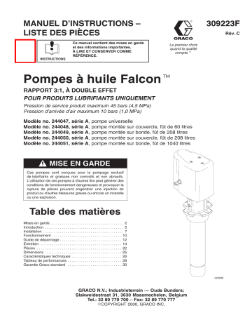 Graco 309223c , Pompes à huile Falcon Manuel du propriétaire | Fixfr