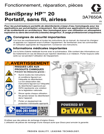 Graco 3A7650A, SaniSpray HP™ 20 Cordless Airless Handheld Manuel du propriétaire | Fixfr