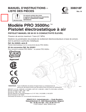 Graco 308018w , Modèle PRO 3500hc Pistolet manuel électrostatique à air  Manuel du propriétaire | Fixfr