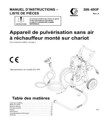 Graco 308693A, Appareil de pulvérisation sans air à réchauffeur monté sur chariot Manuel du propriétaire | Fixfr