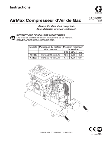 Graco 3A0760C - AirMax Gas Air Compressor Mode d'emploi | Fixfr