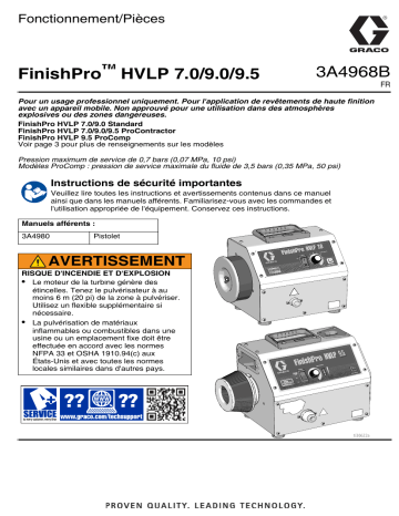 Graco 3A4968B, FinishPro HVLP 7.0/9.0/9.5, 7.0/9.0 Standard, 7.0/9.0/9.5 ProContractor, 9.5 ProComp, Fonctionnement/Pièces, Français, France Manuel du propriétaire | Fixfr