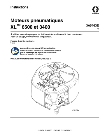 Graco 3A5463E, Fonctionnement des moteurs pneumatiques XL 6500 et 3400 Mode d'emploi | Fixfr