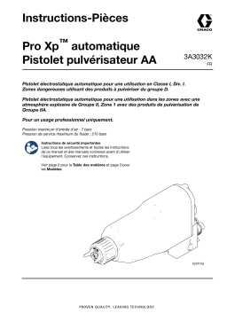 Graco 3A3032K, Pistolet pulvérisateur pneumatique électrostatique air-assisté Pro Xp automatique Mode d'emploi