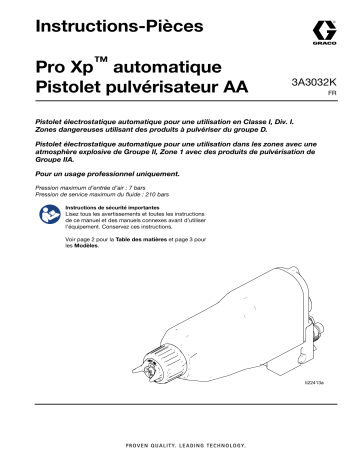 Graco 3A3032K, Pistolet pulvérisateur pneumatique électrostatique air-assisté Pro Xp automatique Mode d'emploi | Fixfr
