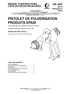 Graco 306494D Pistolet de Pulverisation Produits Epais Manuel du propriétaire