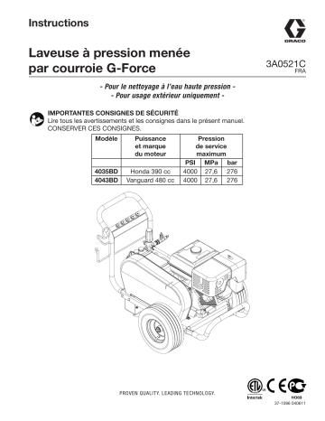 Graco 3A0521C - G-Force Belt-Driven Pressure Washer Mode d'emploi | Fixfr