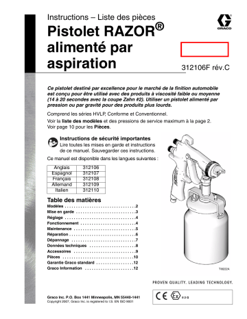 Graco 312106c , Pistolet RAZOR alimenté par aspiration Manuel du propriétaire | Fixfr