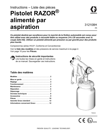 Graco 312108H, Pistolet RAZOR alimenté par aspiration Mode d'emploi | Fixfr